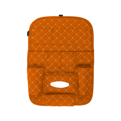 7D PREMIUM Car Seat Organizer | PU Leather with Folding Meal Tray and 10 Pockets - Tissues, Bottles, Phones, iPad Mini, Documents, Umbrella - Autofurnish