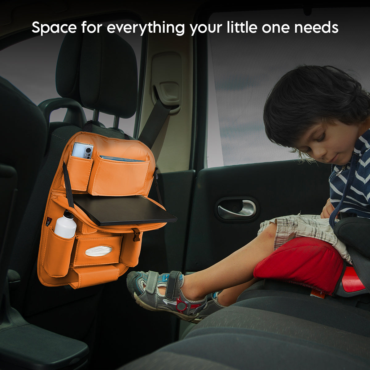 3D ESSENTIALS Car Seat Organizer | PU Leather with 8 Pockets - Tissues, Bottles, Phones, iPad Mini, Documents, Umbrella (Set of 2)