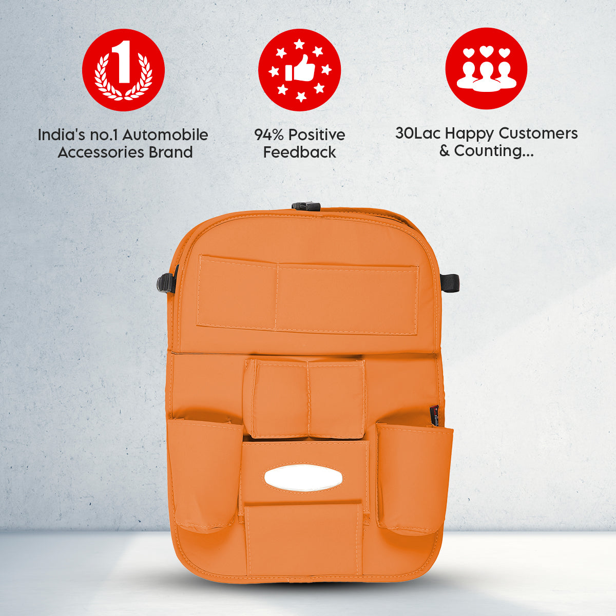 3D ESSENTIALS Car Seat Organizer | PU Leather with 8 Pockets - Tissues, Bottles, Phones, iPad Mini, Documents, Umbrella (Set of 2)