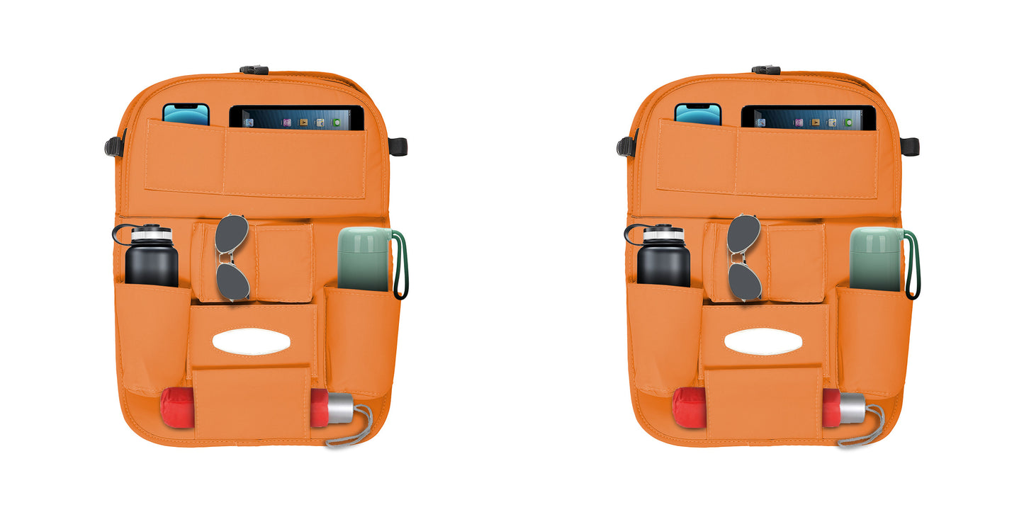 3D ESSENTIALS Car Seat Organizer | PU Leather with 8 Pockets - Tissues, Bottles, Phones, iPad Mini, Documents, Umbrella (Set of 2)