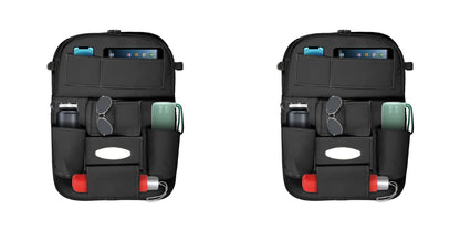 3D ESSENTIALS Car Seat Organizer | PU Leather with 8 Pockets - Tissues, Bottles, Phones, iPad Mini, Documents, Umbrella (Set of 2) - Autofurnish